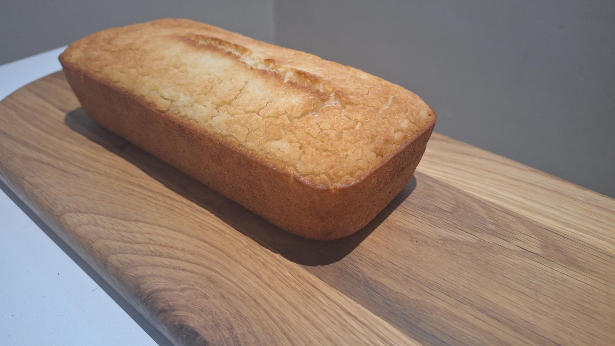 Rice bread from an angle to demonstrate tearing of the top crust