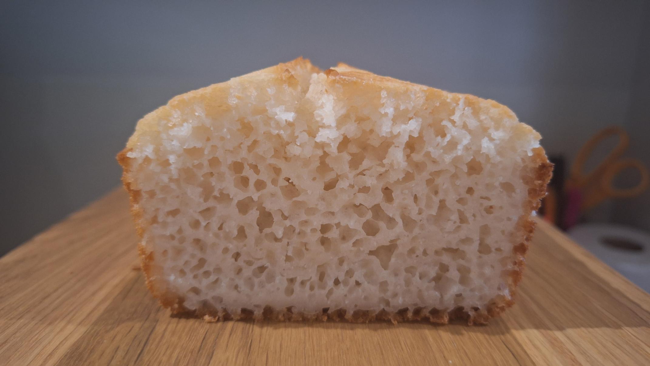 Sliced view to show crumb of rice bread