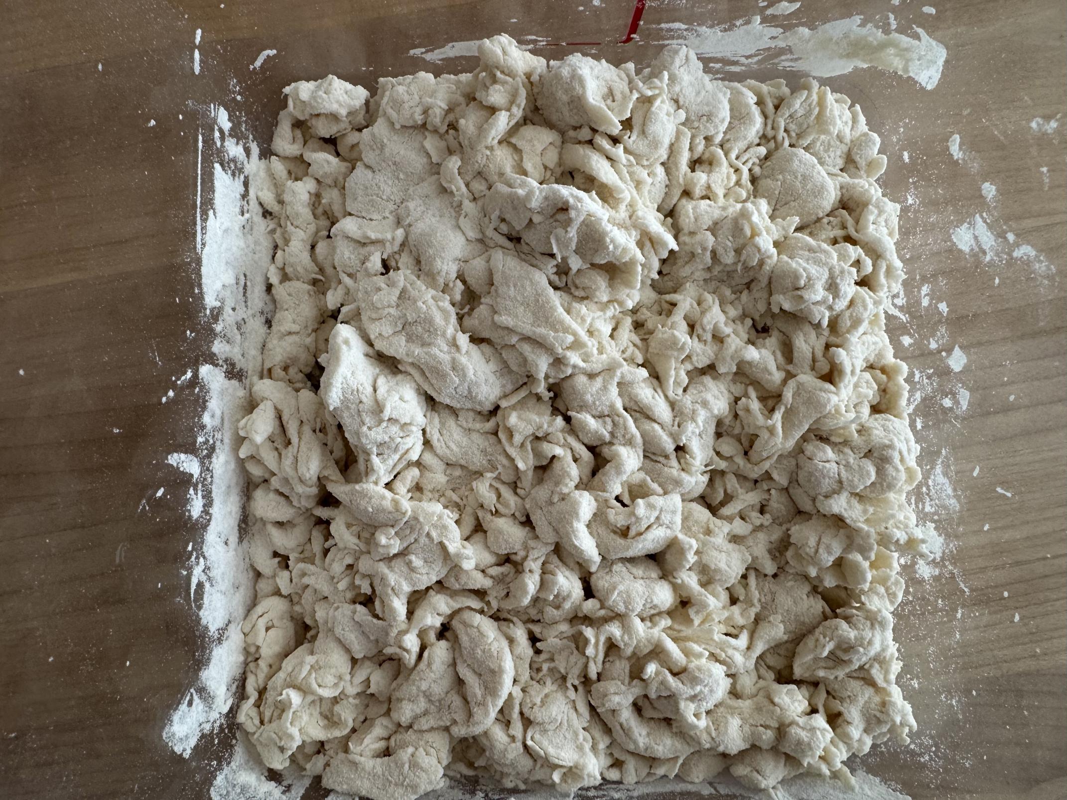 Biga mixed to just moisten flour