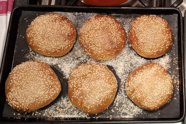 Brioche burger buns with sesame seeds