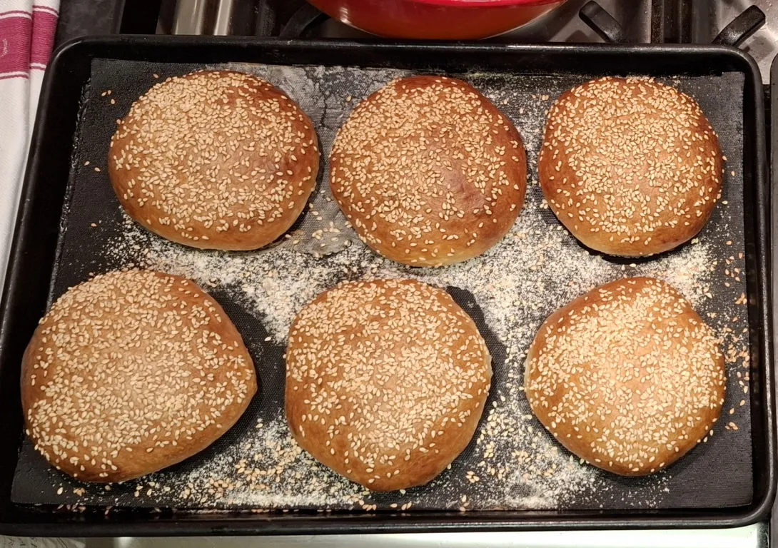 Brioche burger buns with sesame seeds