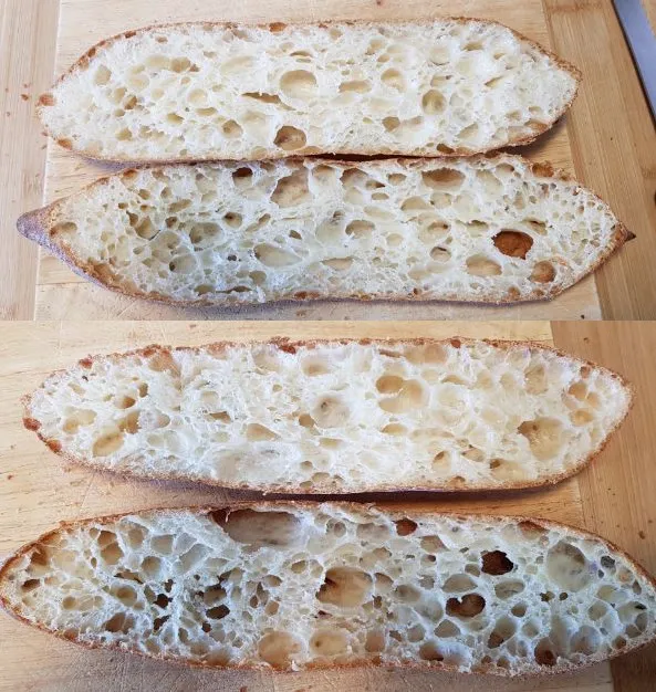 Baguette batch B bake 2 &amp; 3 - crumb comparison