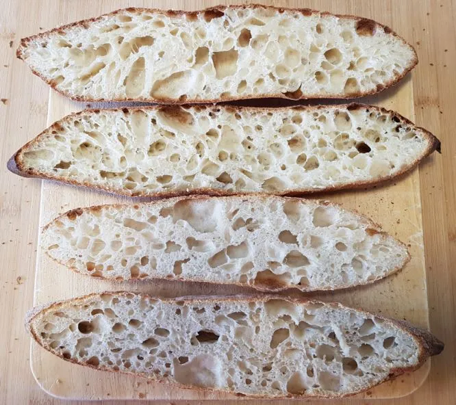 Baguette batch C bake 2 - crumb (yeast and sourdough)