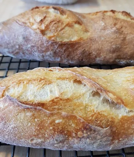 Baguette batch C bake 2 - ear detail (yeast and sourdough)