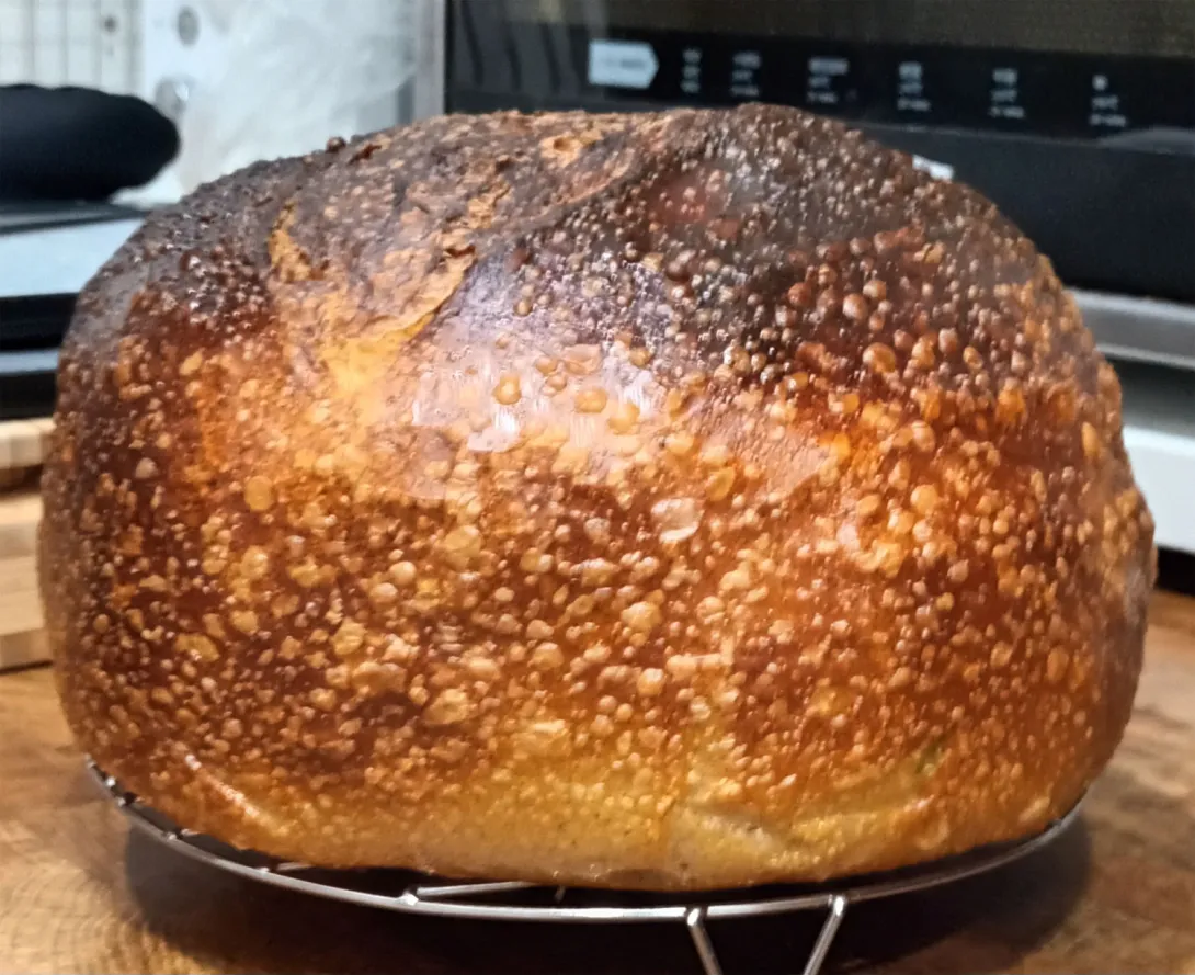 Overproofed and baked in a Stainless pot