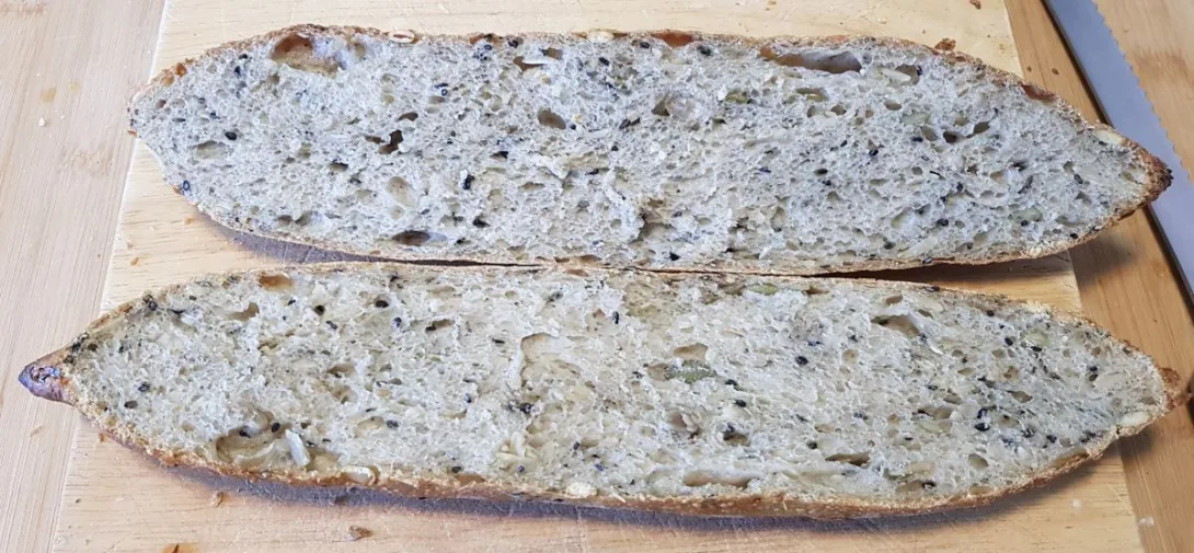 Seeded baguette a la Alfanso - full crumb